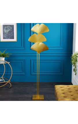"Lampada da terra "Ginkgo" in metallo color oro, ispirazione Art-Deco