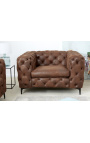 Armstoel "Rhea" design Art Deco Chesterfield in chocolade suede weefsel