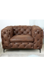 Armstoel "Rhea" design Art Deco Chesterfield in chocolade suede weefsel