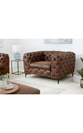 Armchair &quot;Rhea&quot; design Art Deco Chesterfield in chocolate suede fabric