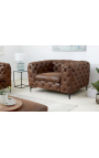 Armstoel "Rhea" design Art Deco Chesterfield in chocolade suede weefsel