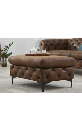 Bench "Rhea" design Art Deco Chesterfield chocolate suede fabric