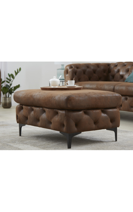 Bench "Rhea" tecido de camurça chocolate Art Déco Chesterfield