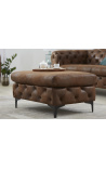 Bench Rhea design Art Deco Chesterfield chocolate suede fabric