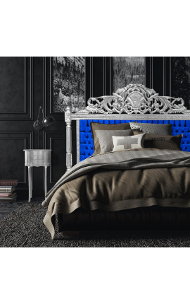 Tête de lit Baroque en velours bleu et bois argenté