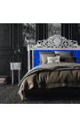 Barok hoofdeinde bed blauw fluweel stof en zilver hout