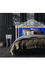 Barok sengegavl blåt fløjlsstof og sølvtræ