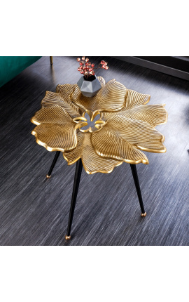 Журнальный столик "Листья гинкго", металл цвета латуни, диаметр 55 см
