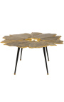 Журнальный столик "Листья гинкго" из металла цвета латуни длиной 95 см