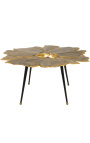 Table basse "feuilles de Ginkgo" métal couleur laiton 95 cm de long