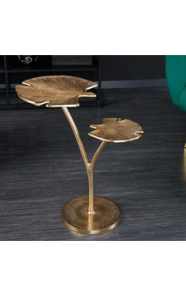 Tavolino laterale "doppie foglie di Ginkgo" in metallo color ottone dorato