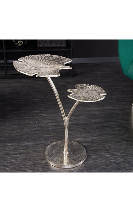 Приставной столик "двойные листья гинкго" серебристый металл