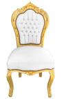 Chaise de style Baroque Rococo simili cuir blanc avec strass et bois doré