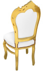 Barokna rokoko stolica u stilu bijele umjetne kože sa kamenčićima i zlatnim drvom