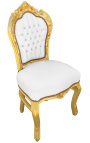 Barokní rokoková židle ve stylu bílé koženky s kamínky a zlatým dřevem