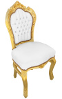 Silla barroca rococo estilo piel blanca con piedras preciosas y madera de oro