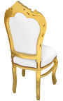 Baročni rokokojski stol iz belega usnja z kamenčki in zlatim lesom