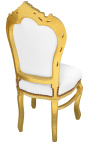 Chaise de style Baroque Rococo simili cuir blanc avec strass et bois doré