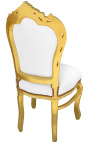 Silla barroca rococo estilo piel blanca con piedras preciosas y madera de oro