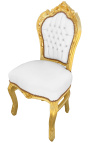 Chaise de style Baroque Rococo simili cuir blanc avec strass et bois doré