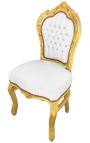 Silla barroca rococo estilo piel blanca con piedras preciosas y madera de oro