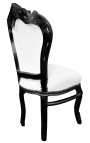 Krzesło w stylu barokowym rokoko tkanina biała ekoskóra i czarne drewno