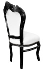 Silla estilo rococo barroco tela piel blanca y madera negra