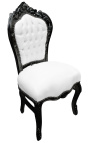 Chaise de style Baroque Rococo tissu simili cuir blanc et bois laqué noir