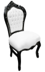 Krzesło w stylu barokowym rokoko tkanina biała ekoskóra i czarne drewno