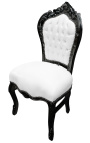 Chaise de style Baroque Rococo tissu simili cuir blanc et bois laqué noir