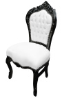 Scaun în stil baroc rococo țesătură din piele albă și lemn negru