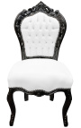 Cadeira de estilo barroco rococó tecido de couro sintético branco e madeira lacada preta