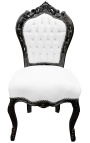 Silla estilo rococo barroco tela piel blanca y madera negra