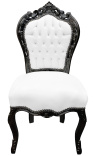 Scaun în stil baroc rococo țesătură din piele albă și lemn negru