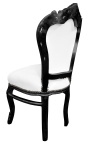 Baroque rococo style chair fabric white leatherette and black wood