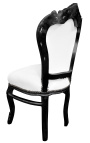 Silla estilo rococo barroco tela piel blanca y madera negra