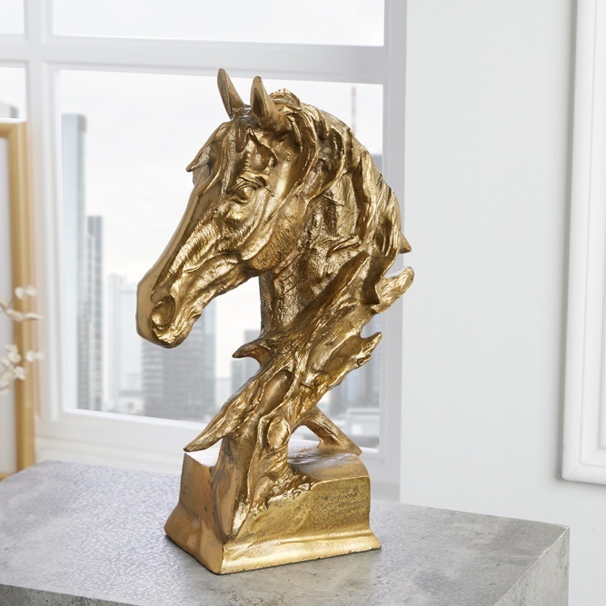 Dagelijks inschakelen kolonie Goud-aluminium decoratie op een "Paardenkop" stand 40 cm