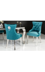 Set de 2 chaises baroque moderne, dossier à losanges, turquoise et acier chromé