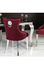 Set di 2 sedie barocche moderne, schienale diamantato, bordeaux e acciaio cromato