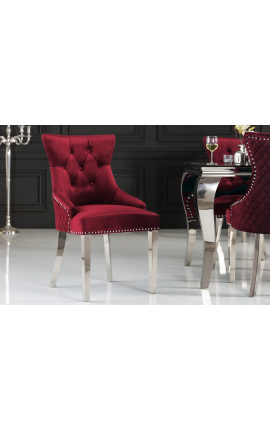 Set van 2 moderne barok stoelen, diamant rugleuning, bordeauxrood en chroomstaal