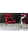 Комплект от 2 модерни барокови стола, диамантена облегалка, бордо и хромирана стомана