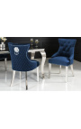 Set de 2 chaises baroque moderne, dossier à losanges, bleu marine et acier chromé
