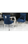 Set van 2 moderne barok stoelen, diamant rugleuning, marineblauw en verchroomd staal