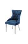 Conjunto de 2 sillas barrocas modernas, respaldo de rombos, azul marino y acero cromado