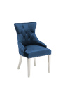 Conjunto de 2 cadeiras barrocas modernas, encosto diamante, azul marinho e aço cromado