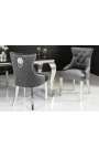 Set 2 scaune baroc moderne, spatar diamant, otel gri si cromat - 3