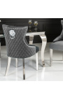 Set di 2 sedie barocche moderne, schienale diamantato, grigio e acciaio cromato