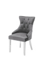Set of 2 modern baroque chairs, diamond backrest, gray and chromed steel