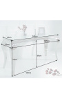 Modern baroque console in stainless steel silver and top white glass