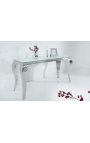 Console baroque moderne en acier inoxydable argenté et plateau en verre blanc